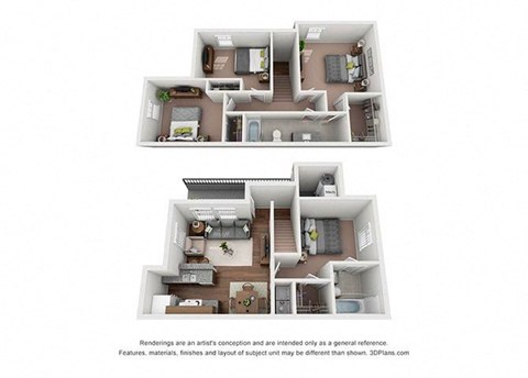 Floor plan for 4 beds, 2 baths, 1239 sqft